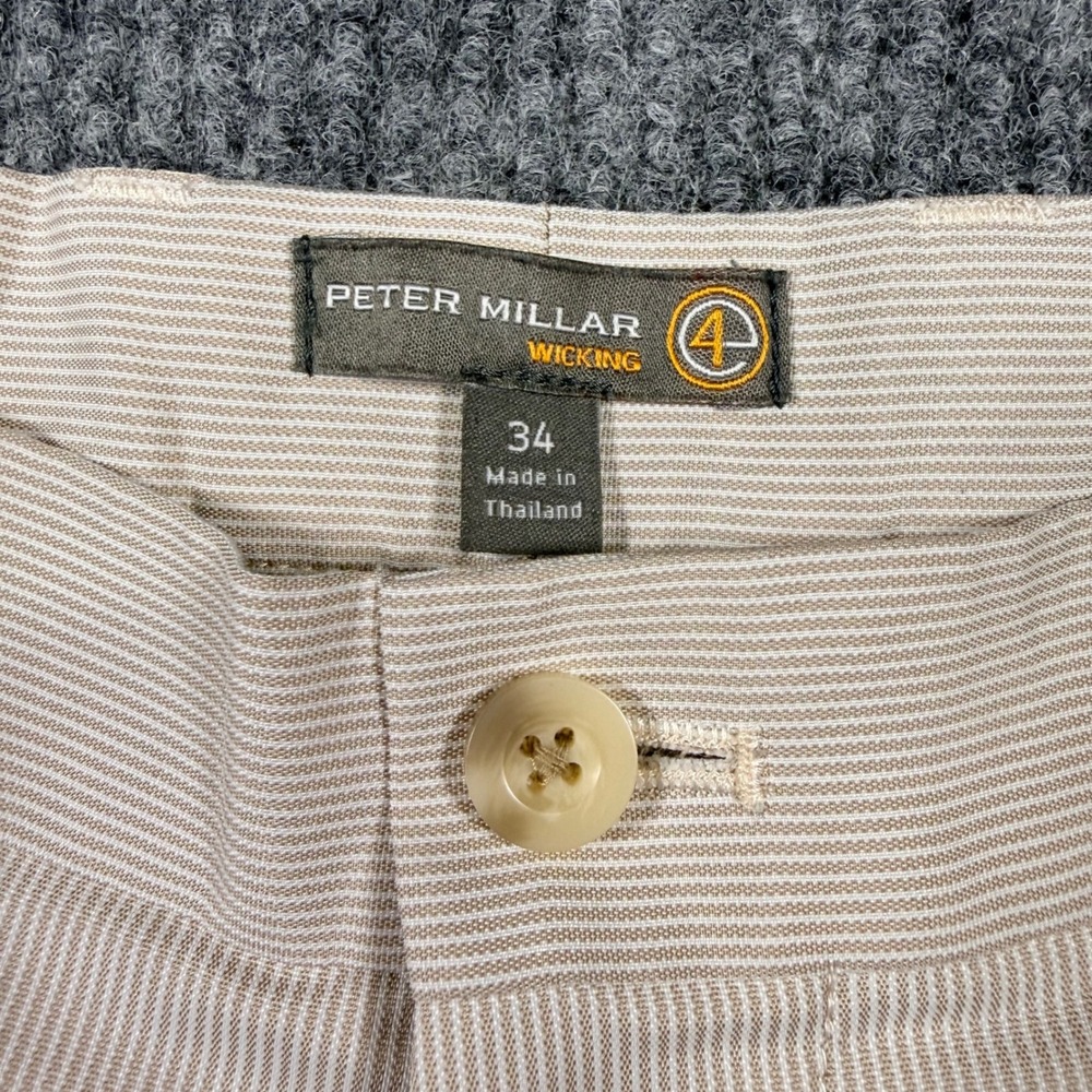 Peter Millar Crown Sport Mens 34 Wicking Micro Stripe Golf Shorts Tan White - Picture 3 of 10